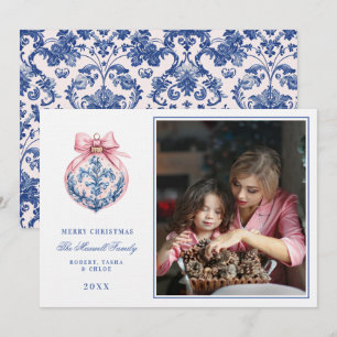 Invitation Photo rose et bleu de l'ornement Damas du grand mi