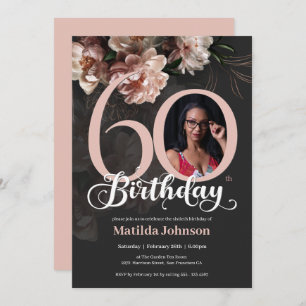 Invitation Photo Rose Floral 60e anniversaire Personnalisé