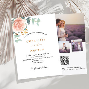 Invitation Photo rose floral QR RSVP mariage de luxe