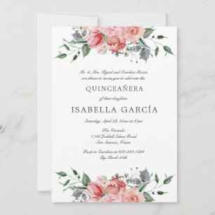 Invitation Photo rose Florale Bible Verse Quinceañera