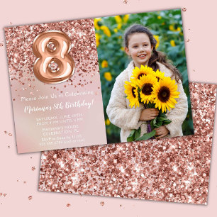 Invitation Photo Rose Gold Fête d'anniversaire de fille de 8 