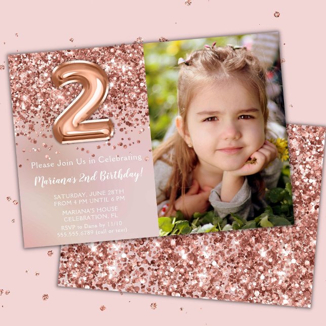 Invitation Photo Rose Gold Kids Girl 2e fête d'anniversaire (Créateur téléchargé)