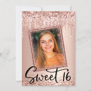 Invitation Photo Rose Gold Parties scintillant Drip Girly Mod