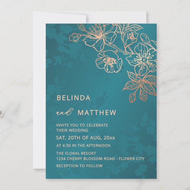 Invitation Photo Rose Gold Teal Mariage (Devant)