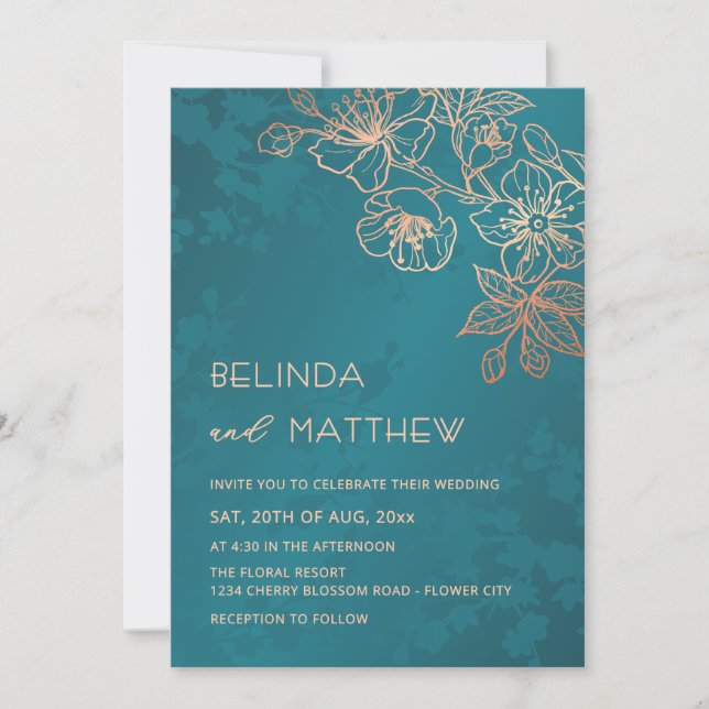 Invitation Photo Rose Gold Teal Mariage (Devant)