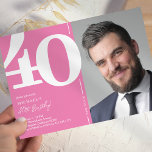 Invitation Photo rose mignonne 40e fête d'anniversaire<br><div class="desc">Créez des souvenirs durables à votre bash de 40e anniversaire avec ces invitations de fête d'anniversaire rose mignon! Avec une grande police serif audacieuse montrant le numéro '40', une photo du garçon / fille d'anniversaire, et un modèle moderne facile à personnaliser, ces invitations capteront l'esprit de l'occasion. Grâce à son...</div>