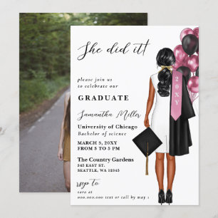 Invitation Photo rose moderne Elle L'A Fait Diplôme