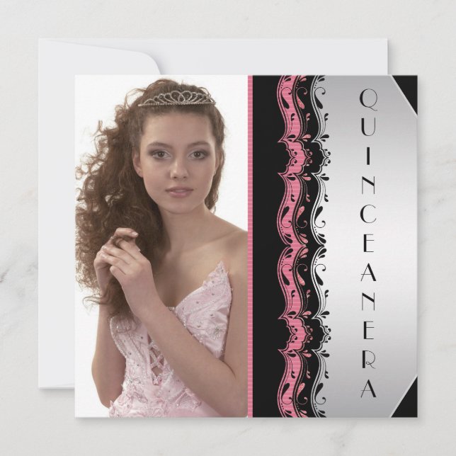 Invitation Photo rose noire Quinceanera (Devant)