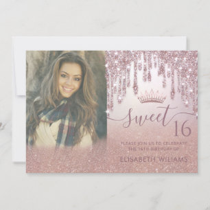 Invitation Photo Rose or gouttes de gloire ombre tiara