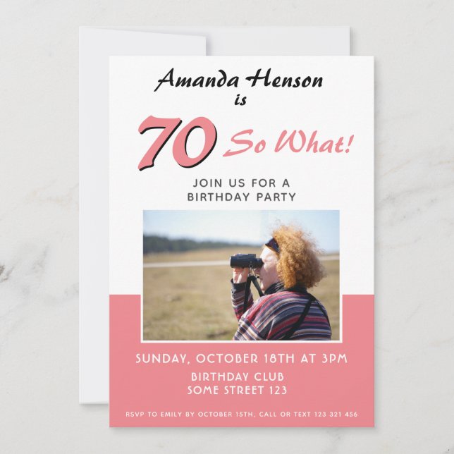 Invitation photo rose pour fête d'anniversaire mod (Devant)