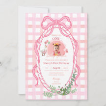 Invitation photo rose pour le premier anniversaire