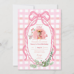 Invitation photo rose pour le premier anniversaire
