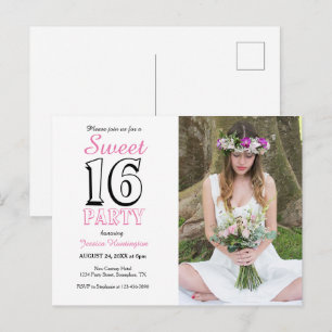 Invitation photo rose pour un Sweet Sixteen.