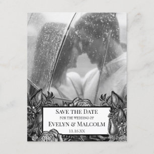 Invitation Photo Roses noires et blanches Enregistrer la date