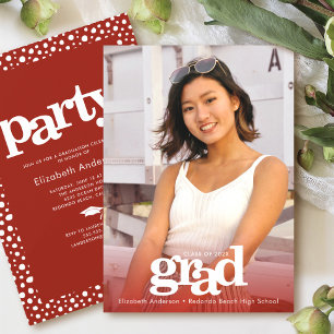 Invitation Photo rouge bold moderne grad party simple élégant