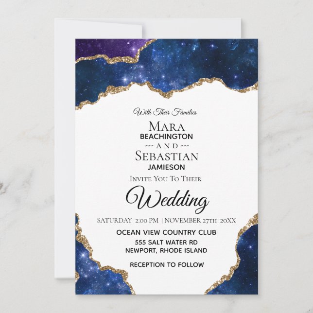 Invitation *~* PHOTO - RSVP - QR AGATE Blue AR13 Mariage (Devant)