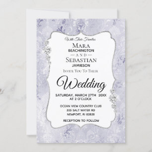 Invitation *~* Photo + RSVP + QR Diamant Mariage damassé