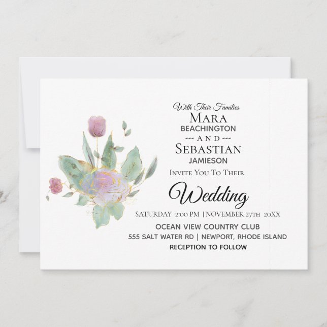 Invitation *~* Photo RSVP - QR ROSE BOUQUET Mariage AR12 (Devant)