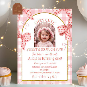 Invitation Photo Ruban Rose Anniversaire Fille Mignonne Chéri