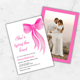 Invitation Photo Ruban Rose Elle Noue les Deux Bouts Enterrem