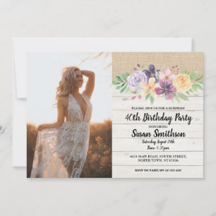 Invitation Photo Rustic 21th 30th or 40th Birthday Party Wood