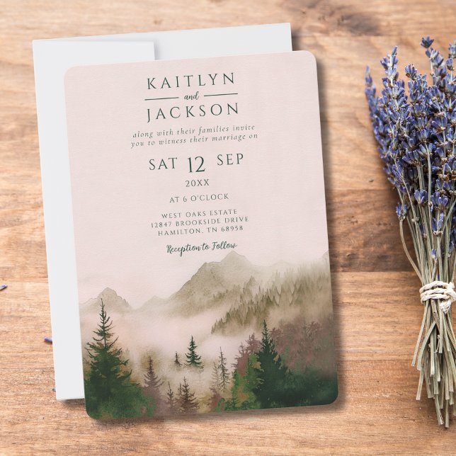 Invitation Photo Rustic Watercolor Mountain Wedding (Photo Rustic Watercolor Mountain Wedding Invitation)