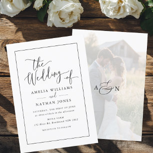 Invitation Photo Rustique Script Noir Blanc Mariage