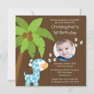 Invitation Photo Safari Jungle Giraffe Fête d'anniversaire de