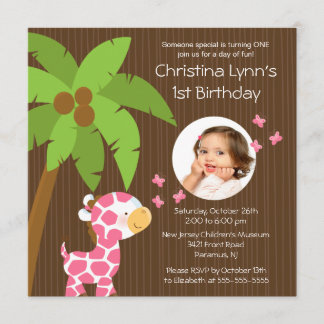 Invitation Photo Safari Jungle Giraffe Fête d'anniversaire de