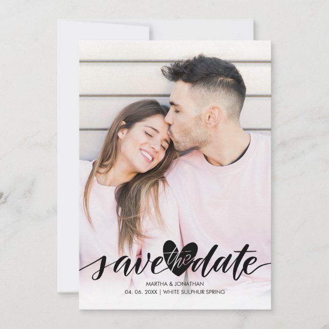 Invitation Photo Save the Date Amour Cœur Confettis Script (Devant)