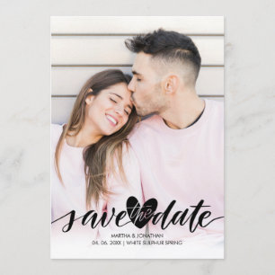 Invitation Photo Save the Date Amour Cœur Confettis Script