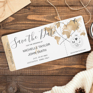 Invitation Photo Save the Date Boarding Pass World Map