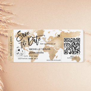 Invitation Photo Save the Date Boarding Pass World Map