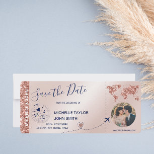 Invitation Photo Save the Date Boarding Pass World Map