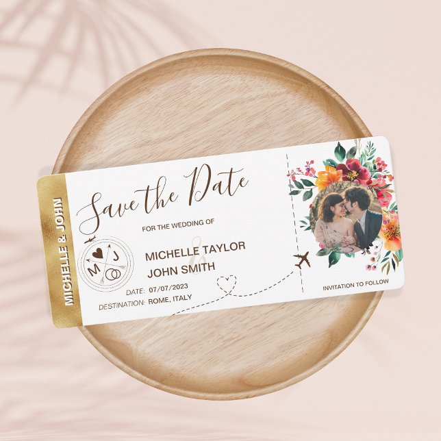 Invitation Photo Save the Date Boarding Pass World Map (Créateur téléchargé)