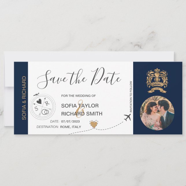 Invitation Photo Save the Date Boarding Pass World Map (Devant)