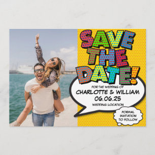 Invitation Photo Save the Date Fun Retro Comic Book Pop Art