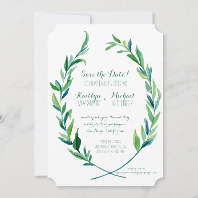 Invitation Photo Save the Date Laurel Wreath Olive Leaf Art (Devant)