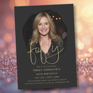 Invitation Photo Script noir et or 50e anniversaire