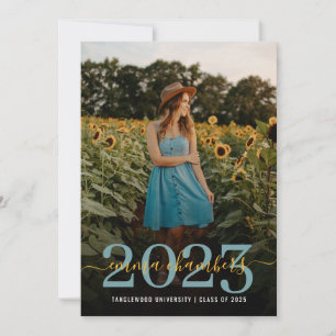 Invitation Photo Script Overlay Sunflowers Graduation Party