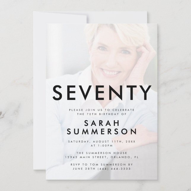 Invitation Photo Seventy Black White 70th Birthday (Devant)