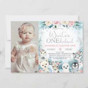 Invitation Photo Silver Arctic Winter Onederland Anniversaire