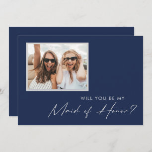 Invitation Photo Silver de la Marine moderne Maid of Honor Pr