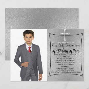 Invitation Photo Silver Foil Première communion sainte
