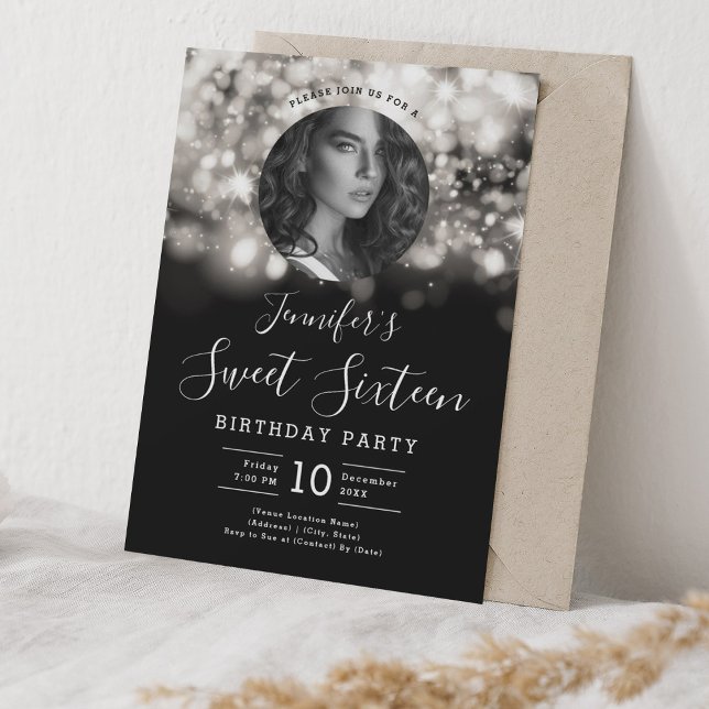 Invitation Photo Silver Hollywood Lights Sweet 16 Party (PHOTO Silver Hollywood Lights Sweet 16 Party Invitation)