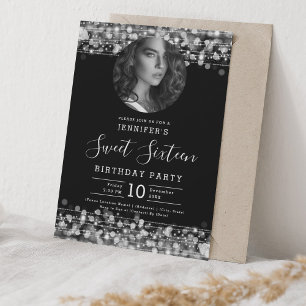 Invitation PHOTO Silver Sparkles Sweet 16 Anniversaire