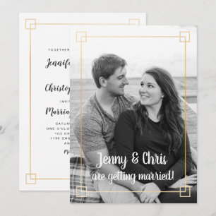 Invitation Photo simple cadre or mariage célébration invitati
