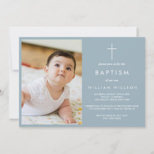 Invitation Photo simple Dusty Blue Baptême
