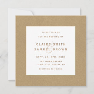 Invitation Photo simple Faux Rustic Mariage Kraft Carré