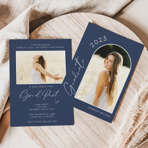 Invitation Photo simple moderne Marine Blue Graduation Party